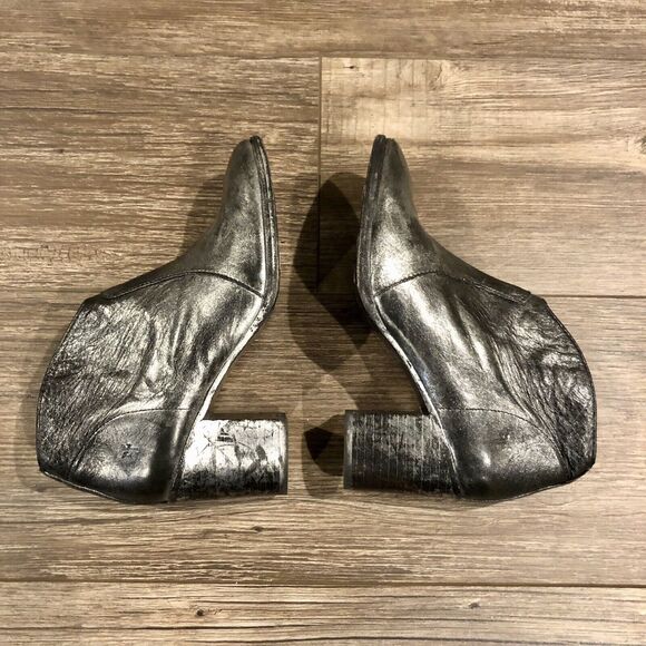 Frye Nora Ankle Boot 6 B Leather Gunmetal Metallic Side Zip Block Heel - Picture 4 of 11